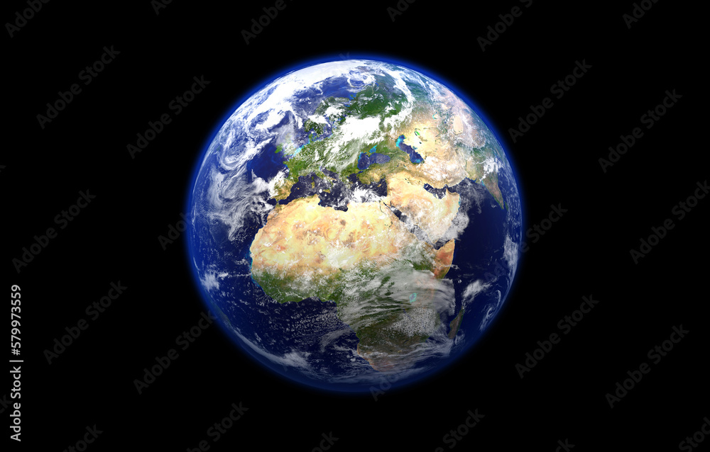 Earth planet isolated on black. Science fiction fictional cosmic background with earth globe with NASA earth textures