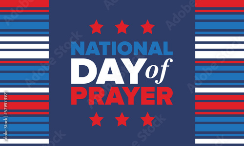 National Day of Prayer in United States. First Thursday of May. Annual day when Americans turn to God in prayer and meditation. Poster, card, banner and background. Vector illustration