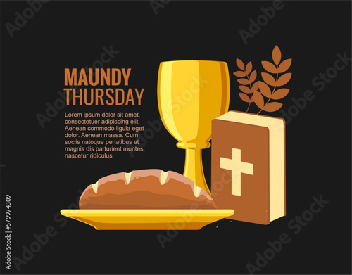 flat design maundy thursday banner on black background photo