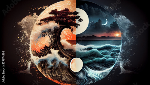 Symbol of yin and yang, day and night, sun and moon