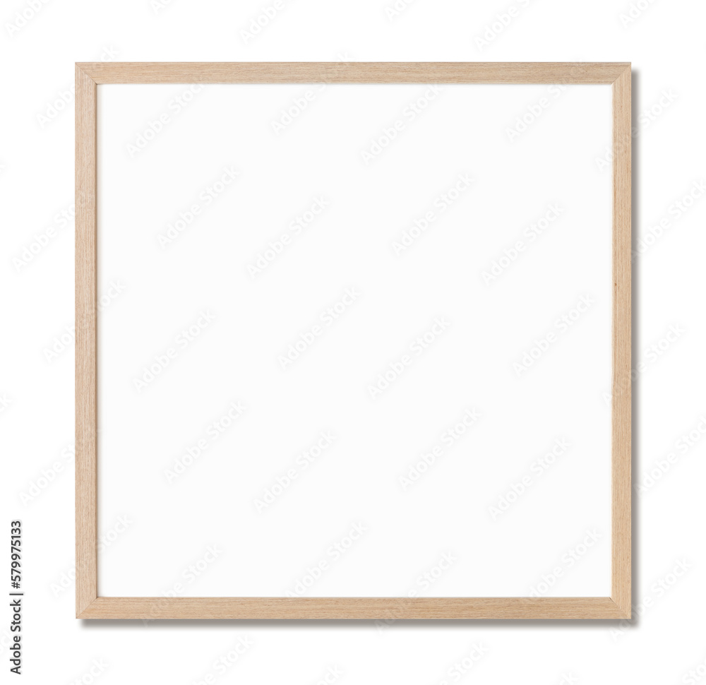 Blank frame mockup isolated cutout PNG on transparent background. Square artwork template for painting, photo or poster, isolated design element. One oak wood frame mock-up Blank frame mockup isolated cutout PNG on transparent background. Square artwork template for painting, photo or poster, isolated design element. One oak wood frame mock-up