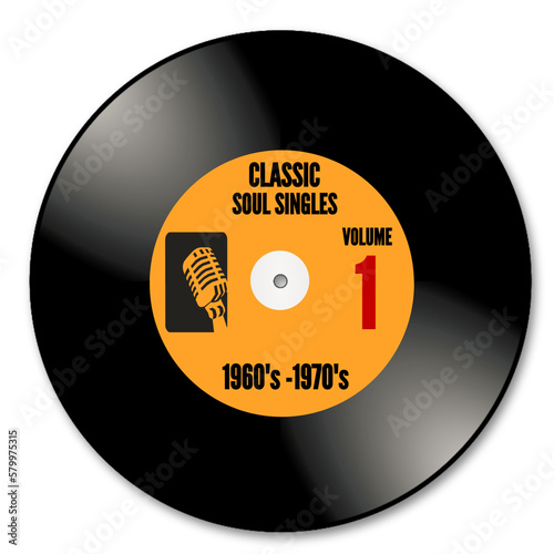 Classic soul single vinyl record illustration,emulating the style and design of the 1960's and 1970's with microphone icon
