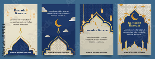 set ramadan vertical template in blue gold color for post, poster and banner. islamic ramadan theme vector illustrations EPS10