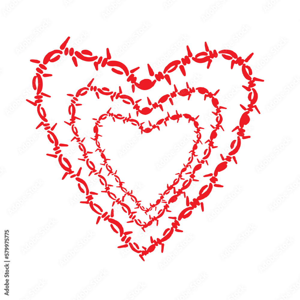Red Barbed wire shaped heart