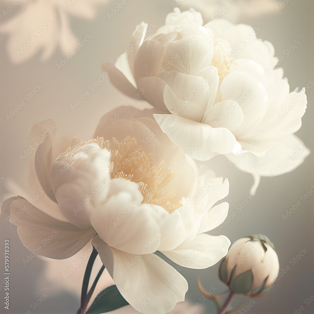 Fototapeta premium bouquet of white airy peonies in vintage style. generative ai 