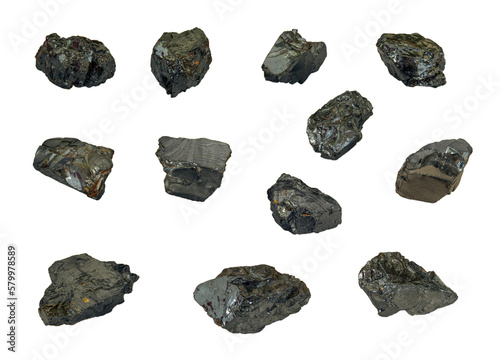 Fototapeta Naklejka Na Ścianę i Meble -  pieces of shungite isolated on a white background. high-carbon shungite