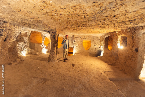 Derinkuyu or Kaymakli underground city ancient cave in Cappadocia, Turkey photo