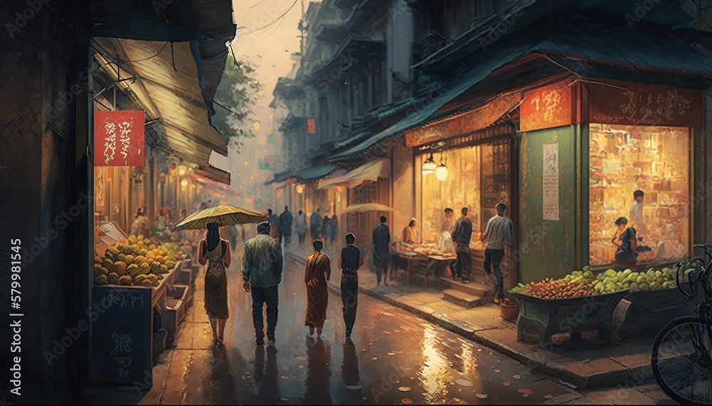 City Rhythms: A Realism and Impressionism Street Scene