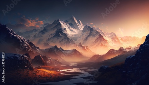 Majestic Mountains  A Serene Sunrise
