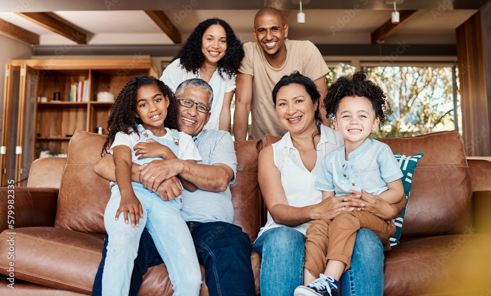 Black family, living room hug and portrait of a mother, father and kids on a couch with happiness. Happy, parent love and support of girl laughing in a home together with a smile in a house Black family, living room hug and portrait of a mother, father and kids on a couch with happiness. Happy, parent love and support of girl laughing in a home together with a smile in a house