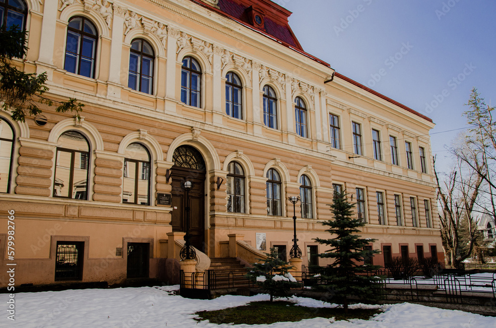 old town building in cold winter
