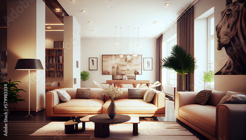 Contemporary Living Room Design  Generative AI