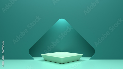 3d render, Green abstract background Simple geometric showcase scene with empty podium for product presentation