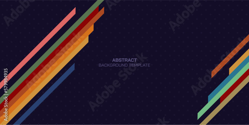 Abstract 1970's style colorful stripes on dark purple background.