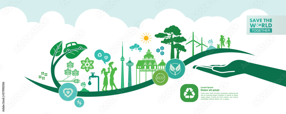 custom made wallpaper toronto digitalSave the world together green ecology vector illustration.