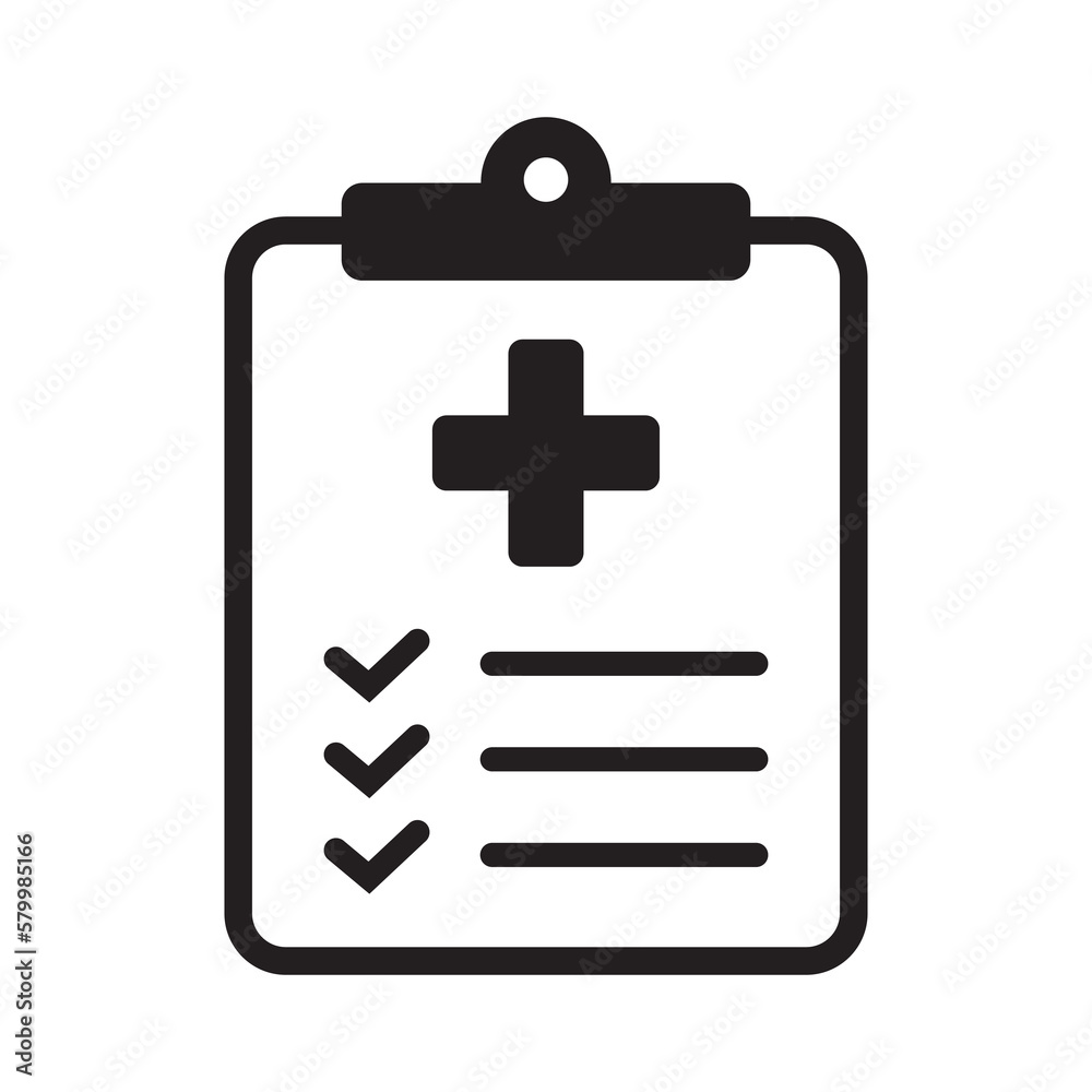 Medical history icon, medical report symbol. Health care clipboard icon. Medical card icon. Medical history icon, medical report symbol. Health care clipboard icon. Medical card icon.
