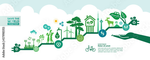 Save the world together green ecology vector illustration.