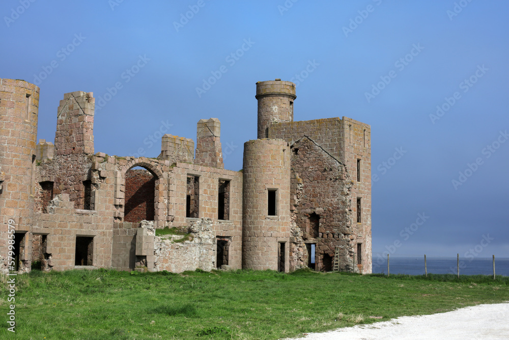 Slains Castle - Coastal path between Bullers of Buchan and Cruden bay - Aberdeenshire - Scotland - UK Slains Castle - Coastal path between Bullers of Buchan and Cruden bay - Aberdeenshire - Scotland - UK