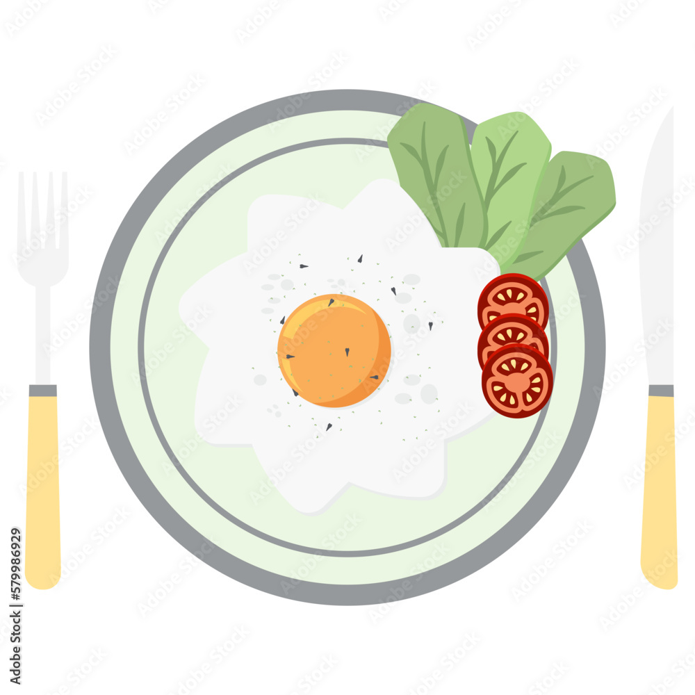 Fried Egg Yolk Fry Serving Food Lettuce Tomato on a Plate Fork Knife
Fried Egg Yolk Fry Serving Food Lettuce Tomato on a Plate Fork Knife
