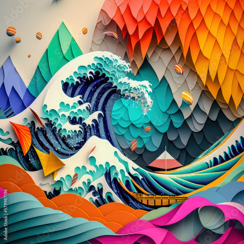 Japanische Welle Abstrakte Surreale Illustration Grafik Hintergrund Generative AI Digital Art Cover