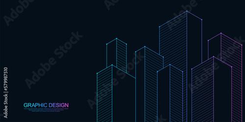 Architectural drawing with building construction. Creative vector illustration of modern architecture