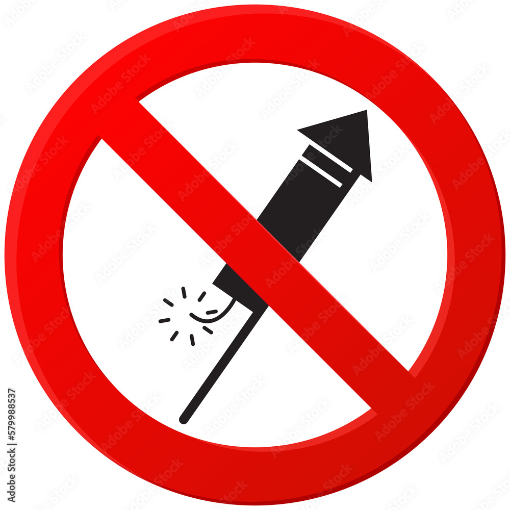 No Prohibition. Fireworks and lighting firecrackers prohibited - red prohibition sign No Prohibition. Fireworks and lighting firecrackers prohibited - red prohibition sign