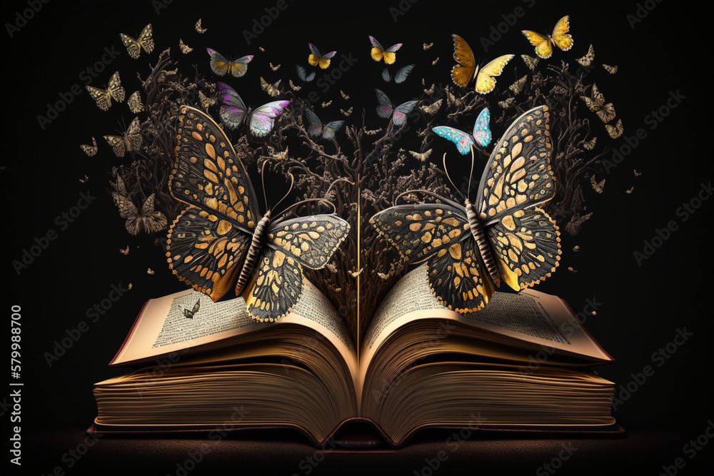 An open book with butterflies coming out of it ideal for fantasy and