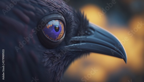 Closeup of raven eye. Macro of bird eye. Generative AI