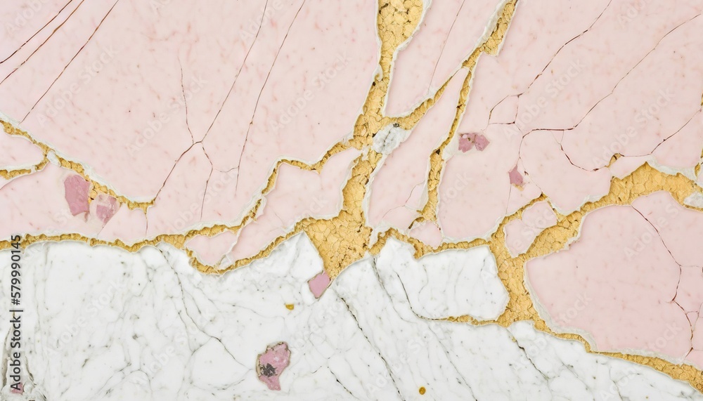 Obraz premium Pink and white marble with golden veins background. Generative AI