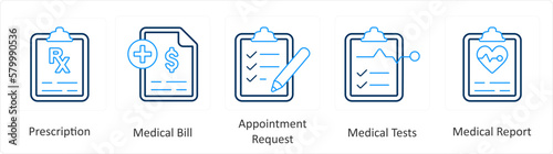A set of 6 Medical icons as prescription, medical bill, appointment request