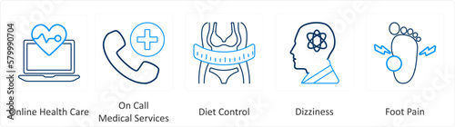 A set of 6 Medical icons as online health care, on call medical services