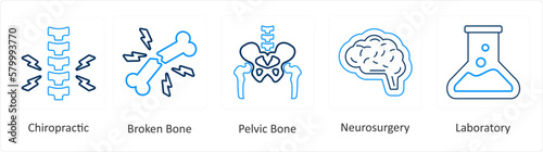 A set of 6 Medical icons as chiropractic, broken bone, pelvic bone