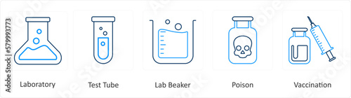A set of 6 Medical icons as laboratory, test tube, lab beaker