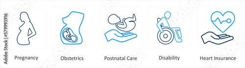 A set of 6 Medical icons as pregnancy, obstetrics, postnatal care