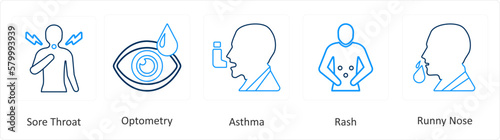 A set of 6 Medical icons as sore throat, optometry, asthma photo