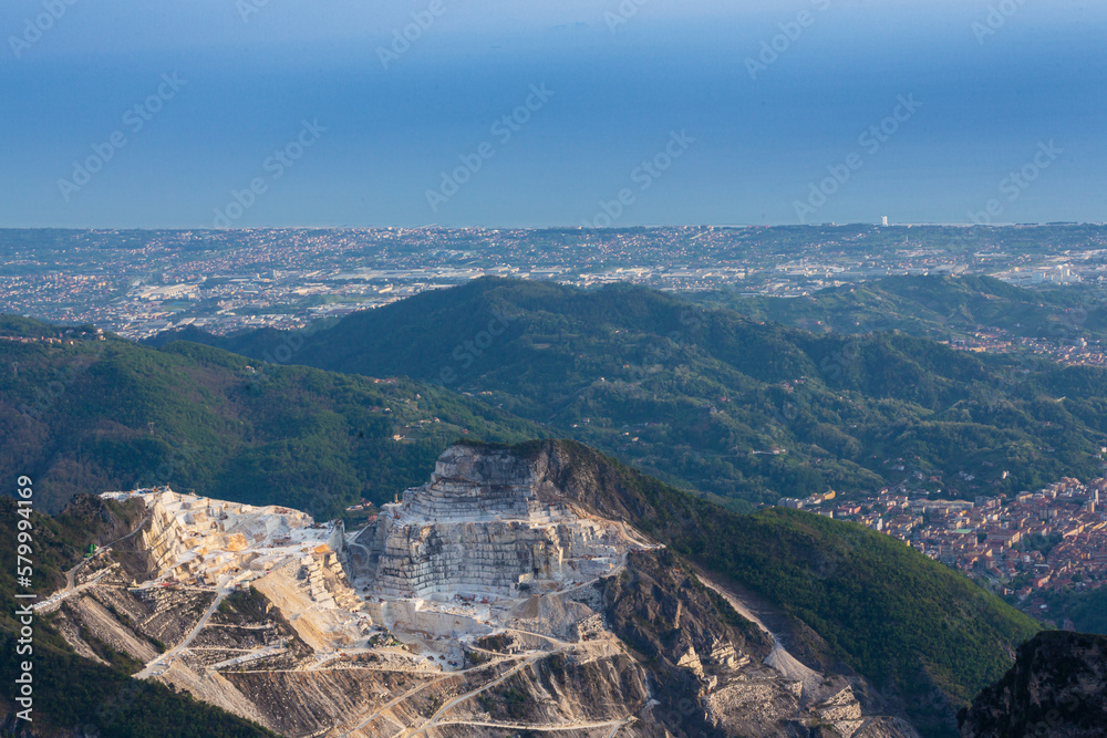 Beautiful scenery with marble quarry in Carrara region, Italy, with white marble blocks