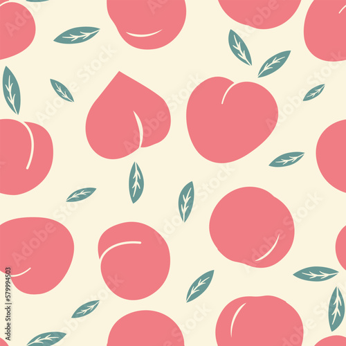 Vector fruit seamless pattern. Vector seamless peach pattern. Seamless fruits pattern. 