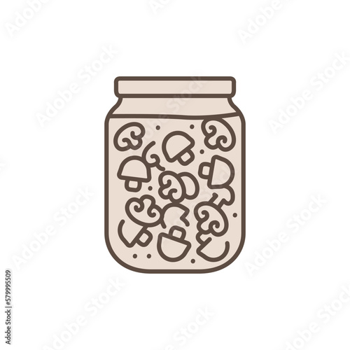 Pickled mushrooms in a jar color line icon.