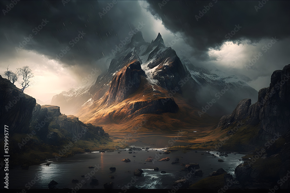 Fototapeta premium sunset over the mountains. Generative AI