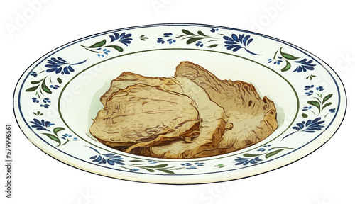 Disegno Fette di arrosto in piatto decorato photo