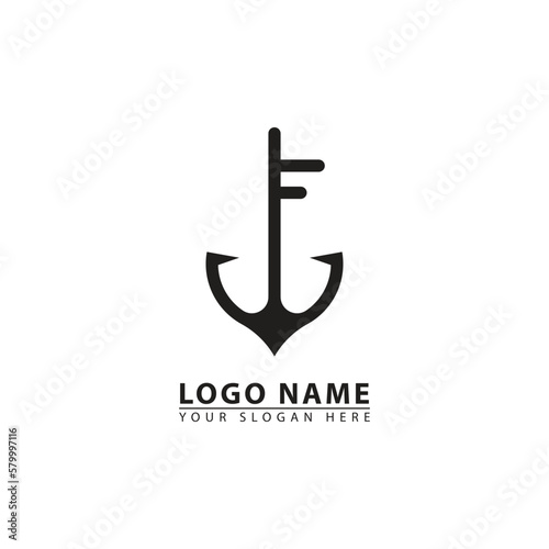 ship anchor and key vector logo icon.