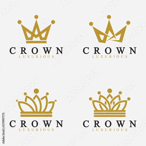 Crown Logo Vector Template,linear crown icons. Royal, luxury symbol. King, queen abstract geometric logo.