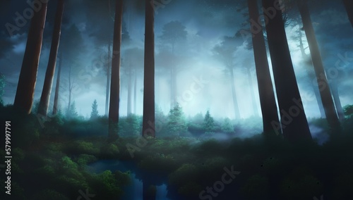  4k  Dark Forest Landscape in the night AI