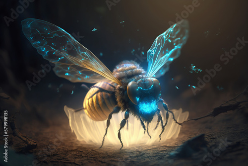 bee, insect, nature, illustration, design, flower, wing, fly, animal, pattern, jellyfish, decoration, wildlife, bug, wings, summer, eye, blue, vector, texture, forest, fractal, flap, generative, ai © Eugene