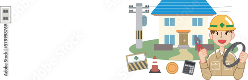 電気工事　住宅工事作業員男性