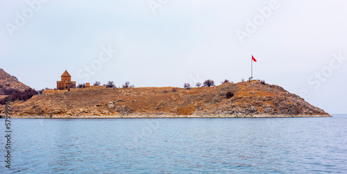 Akdamar Island in Van Lake. Van, Turkey. The Cathedral of the Holy Cross on Akdamar Island, in Lake Van in eastern Turkey. photo