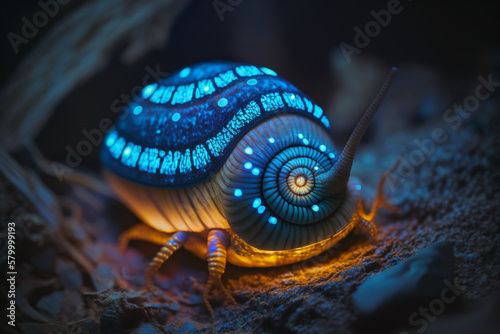Mystical glowing snail or another animal. Stunning birds and animals in nature travel or wildlife photography made with Generative AI