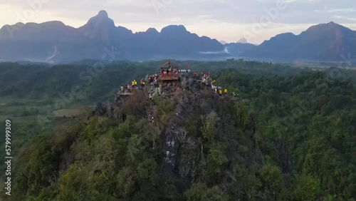 Aerial view of Nam Xay viewpoint in Vang Vieng, Laos