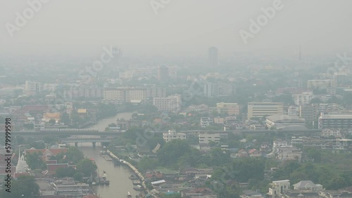 PM2.5 Particulate Matter in Air Pollution in Sky of Downtown of Bangkok City. Global Warming Concept