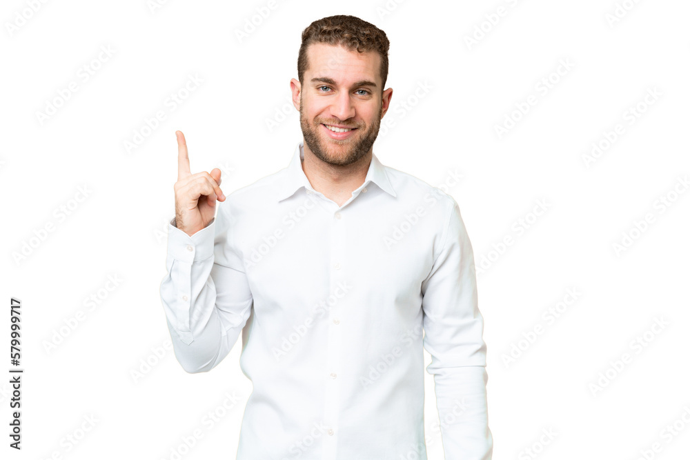 Young handsome blonde man over isolated chroma key background showing and lifting a finger in sign of the best Young handsome blonde man over isolated chroma key background showing and lifting a finger in sign of the best